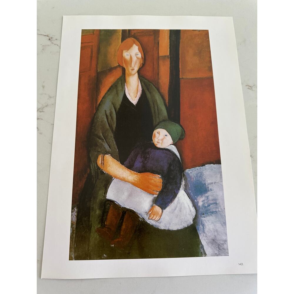 Modigliani, Seated Woman with Child, Painting, Print, Portrait, ~ 250626-WH 365